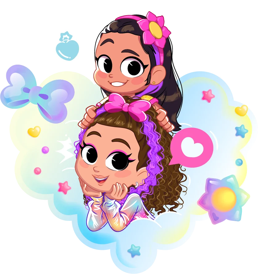Sophia e Liz juntas em uma ilustração colorida